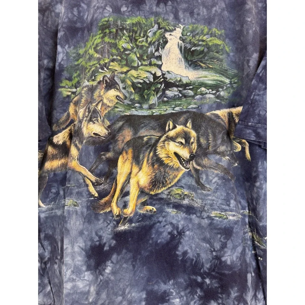 Vintage 90's Running Wolves All over Print T-Shirt XL‎ Nature Waterfall Habitat